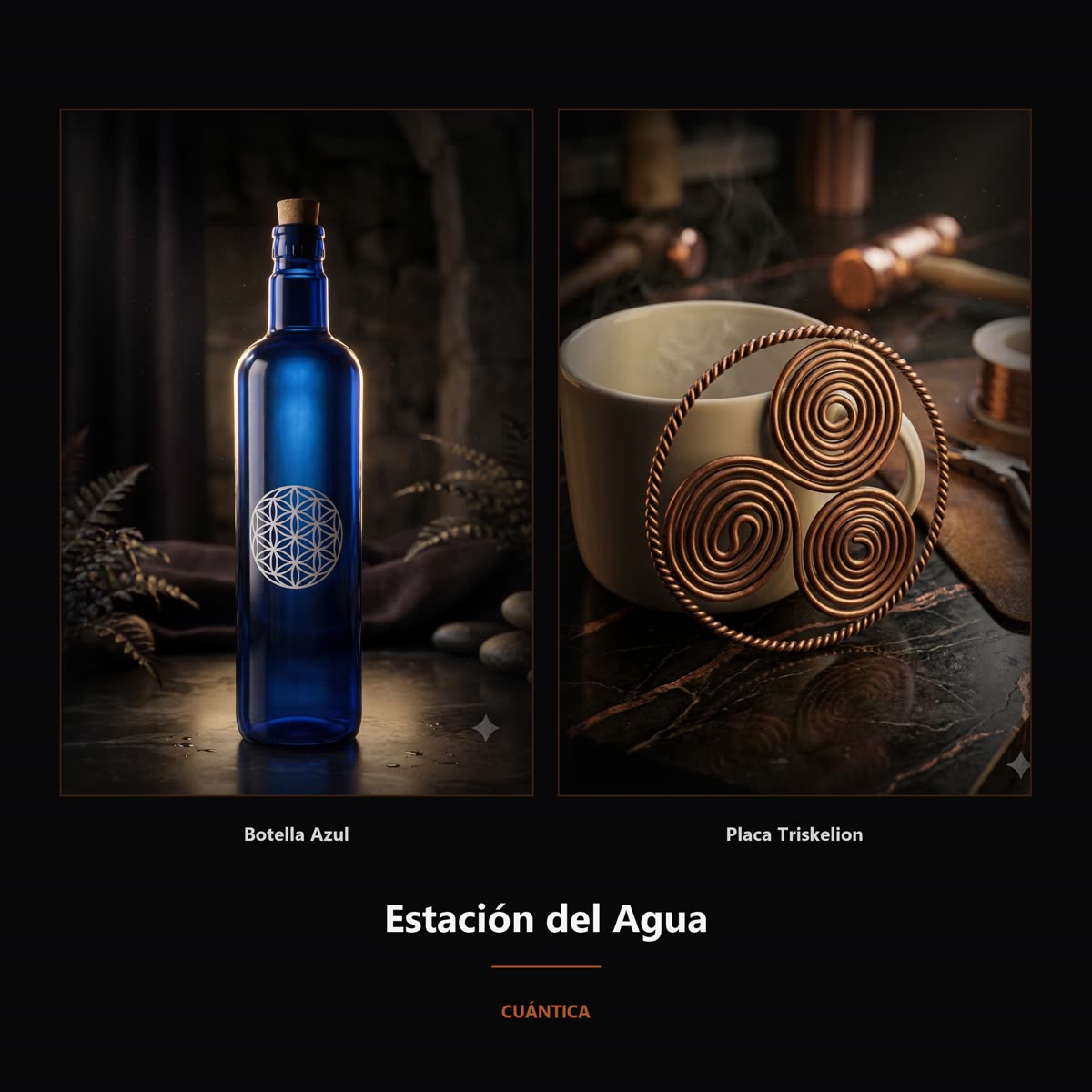 Combo botella azul y placa Triskelion