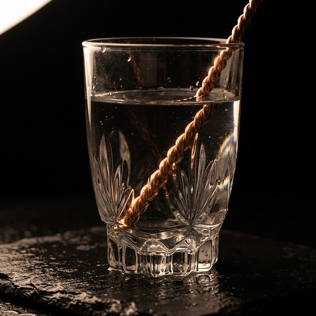 Varita energizadora de cobre en vaso de agua
